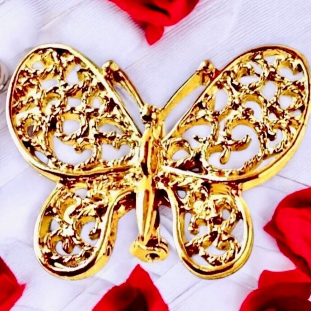 GERRY's Vintage Butterfly Brooch Pin Goldtone Filigree Signed